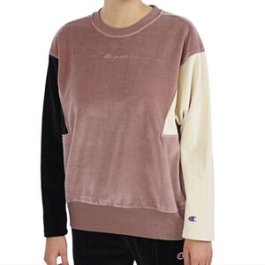Champion Velour Colorblock Reverse Weave Crewneck Sweatshirt Womens X-Small NEW